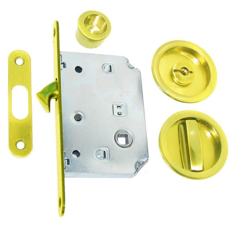 Ручки для розсувних дверей із замком A-04 PB (полірована латунь)