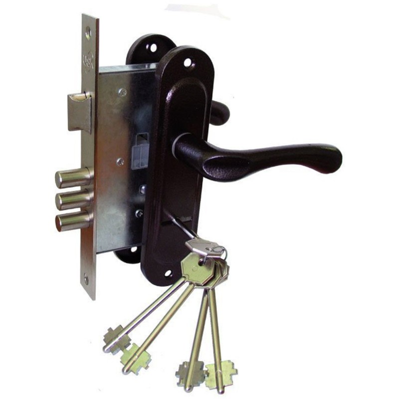 Замок врізний з ручками 55-105S коричневий